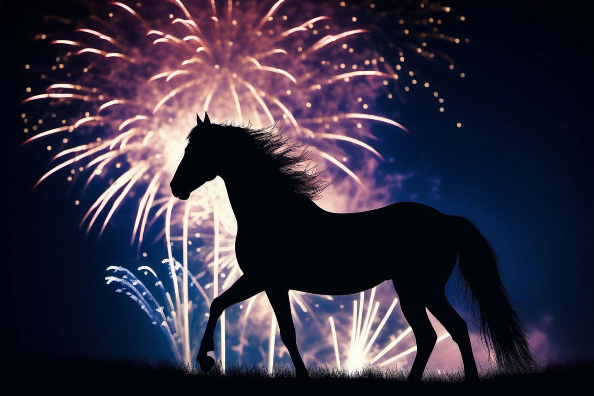 chevaux + feux d'artifice